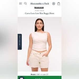 Abercrombie & Fitch NWT The Baggy Short, low rise curve love cream white short